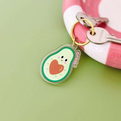 Porte-clés avocat avec noyau en forme de coeur et texte Crush