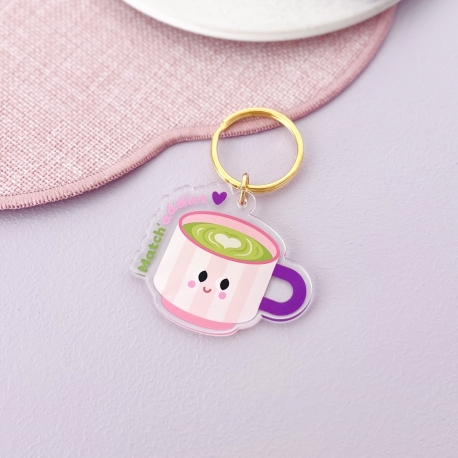 Porte-clés en forme de tasse de matcha avec inscription Match’addict