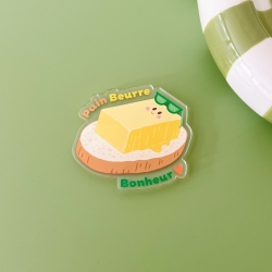 Magnet frigo en forme de tartine beurre avec texte Pain Beurre Bonheur