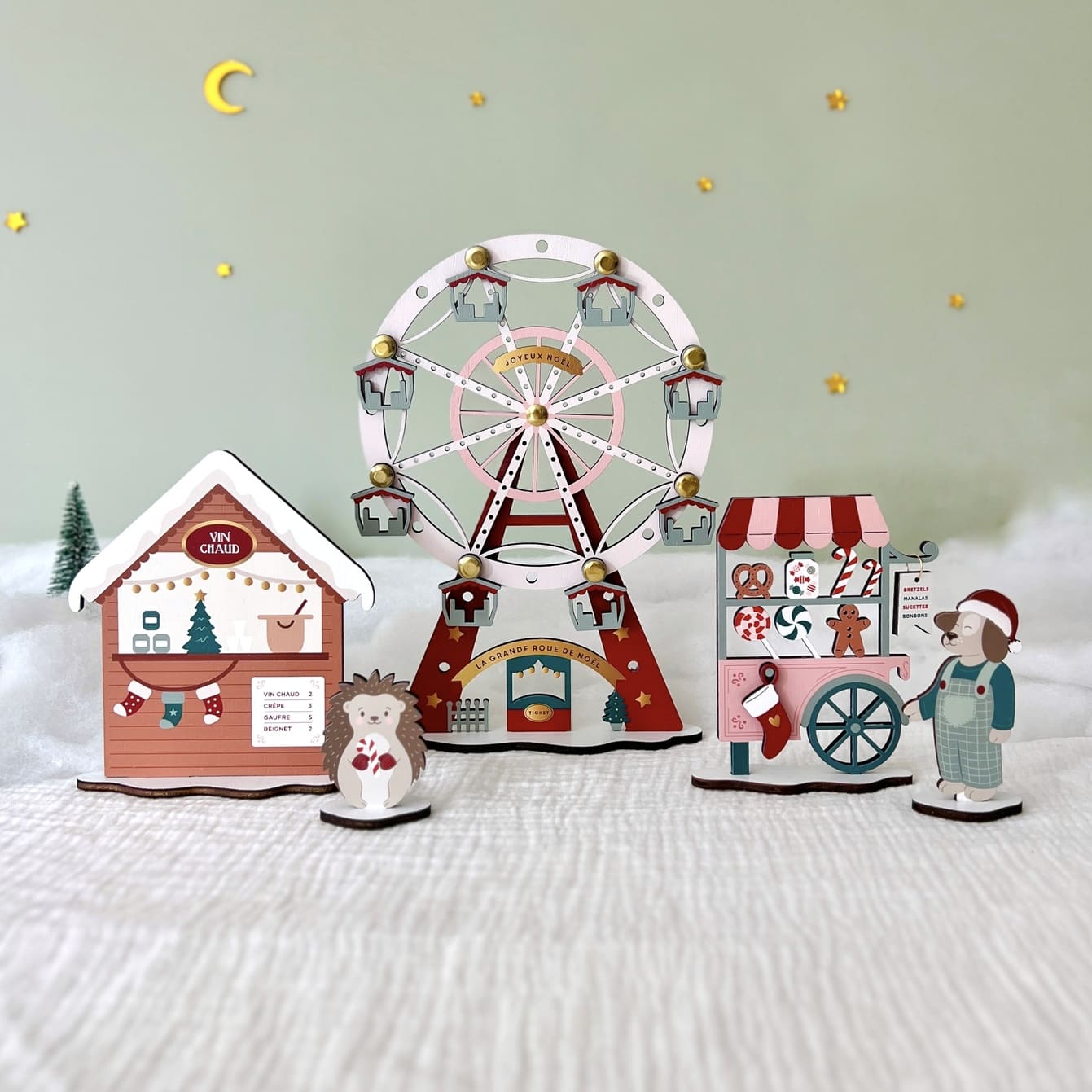 Grande roue, chalet et kiosque du village de No&euml;l miniature en bois Print Your Love